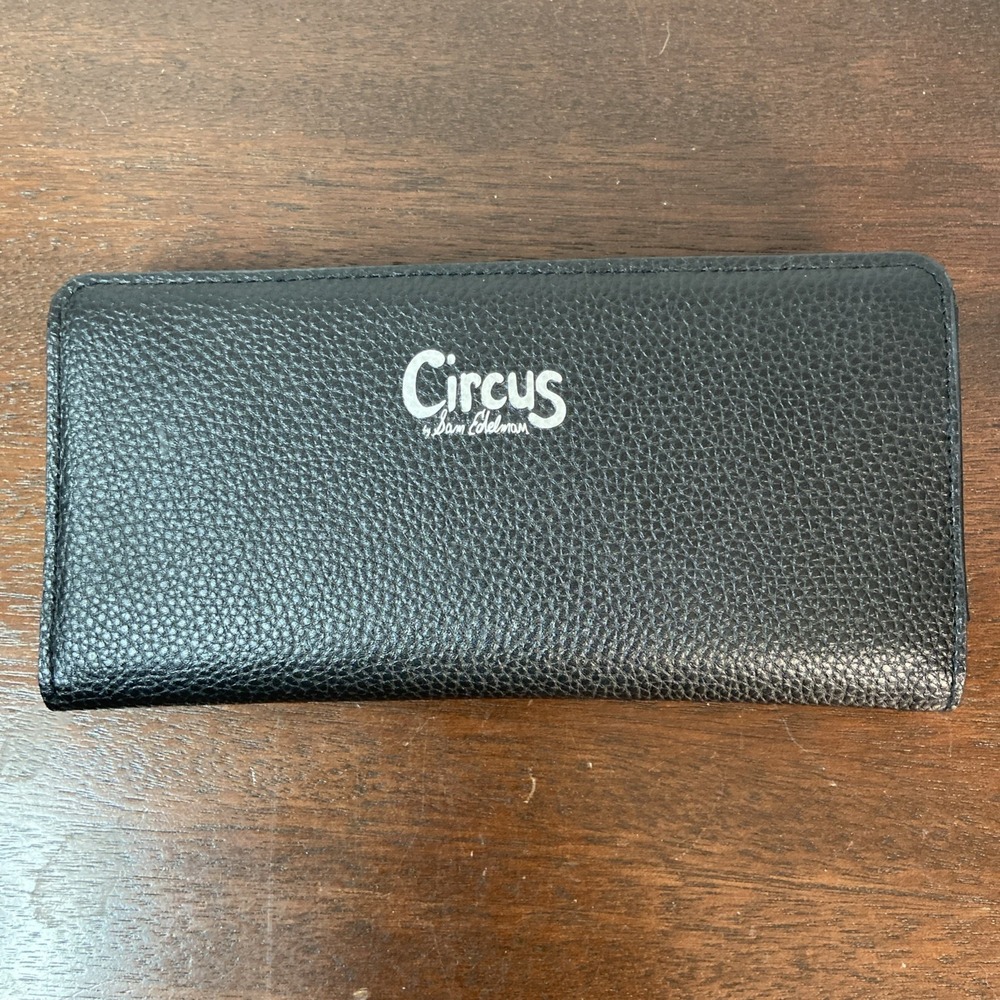 Circus By Sam Edelman Black Bi Fold Wallet Vegan Leather 13 Card Slots ID Slot